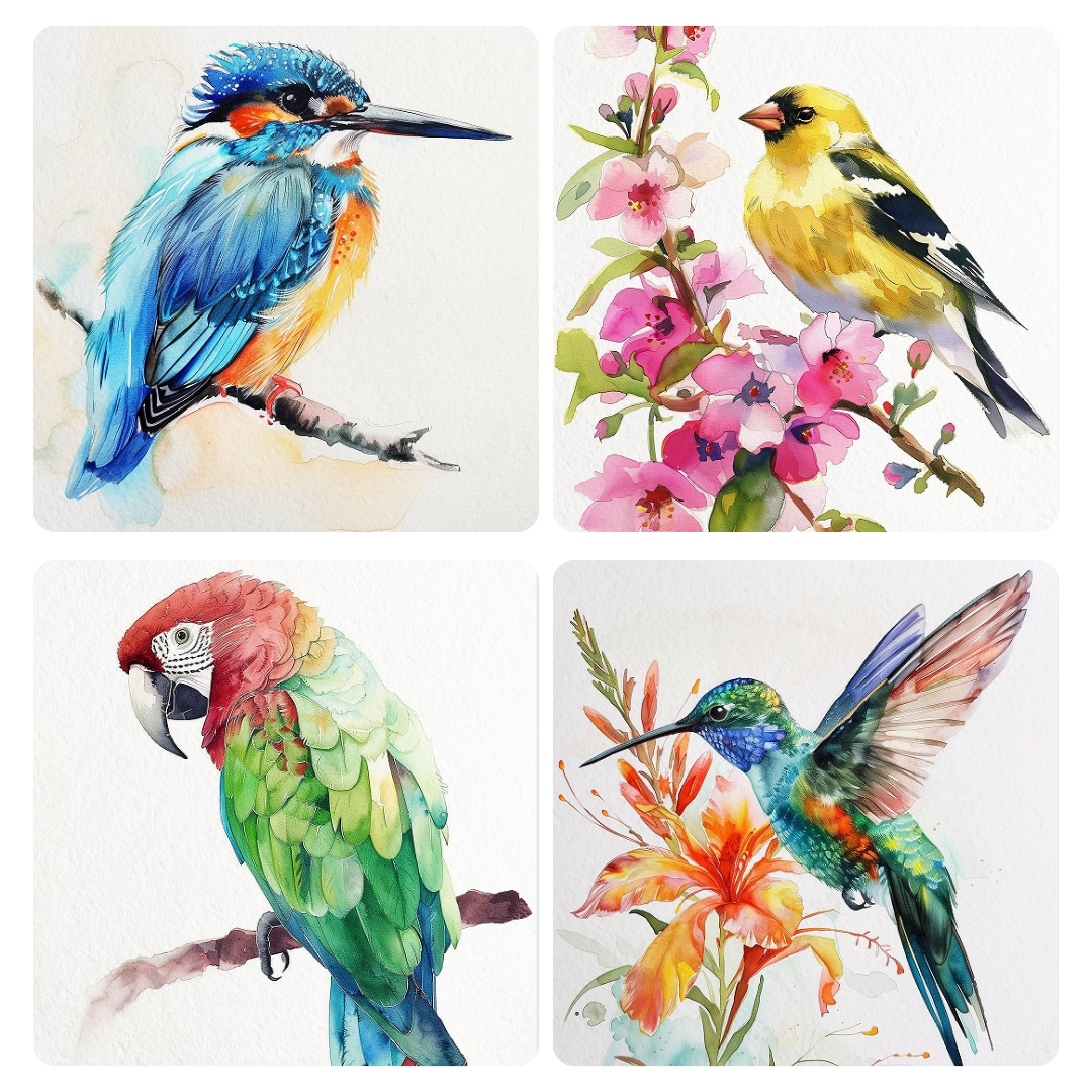 Watercolour Painting Book Kit (Set of 2) - Birds & Butterfly