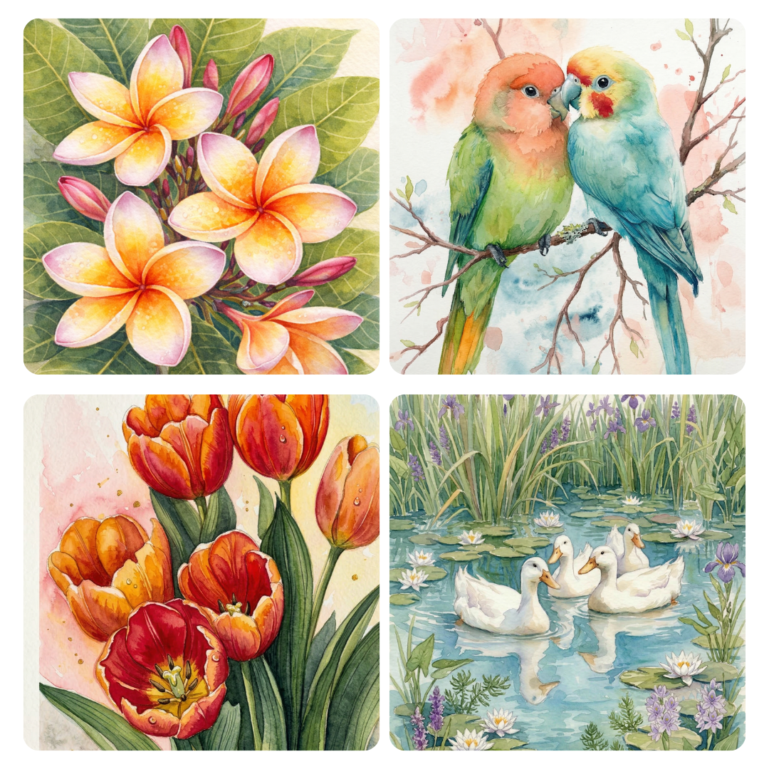 Birds & Flowers Watercolour Mini Painting Book 🆕