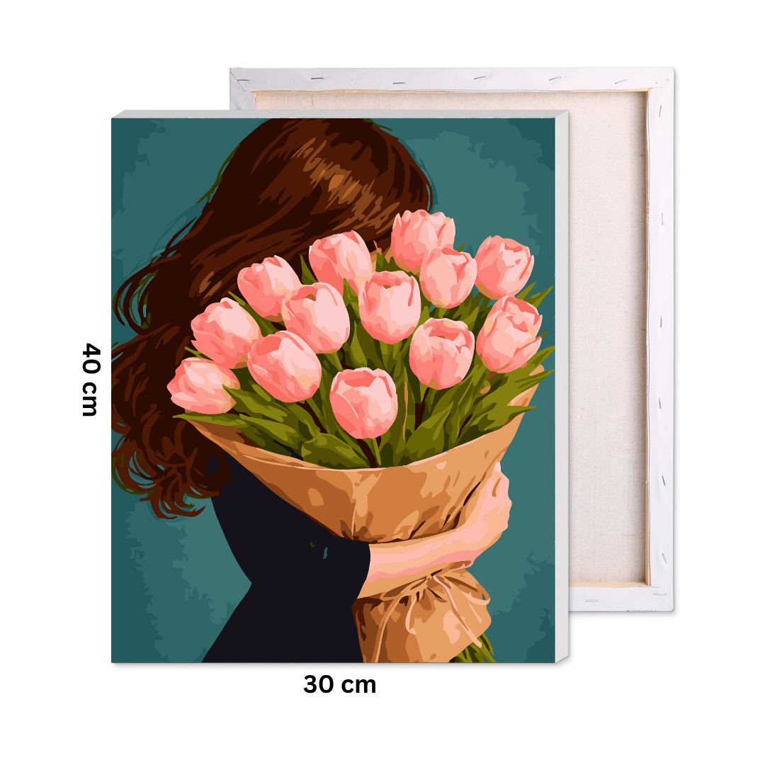 The Girl with Pink Tulips Paint by Number Kit